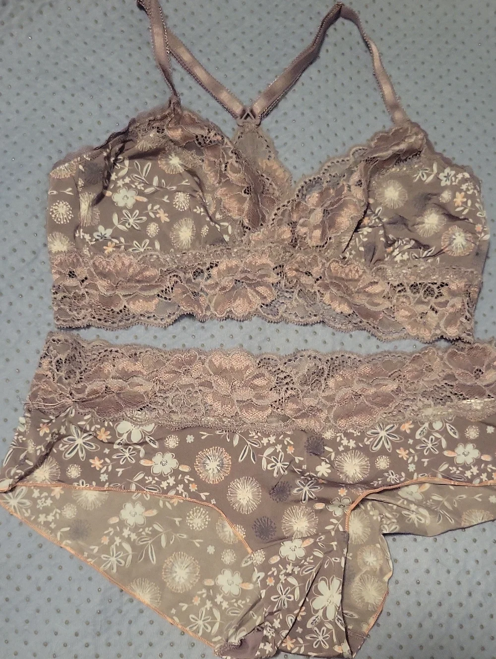 Adore Me Mauve Floral Lace Bralette & Brief Set
